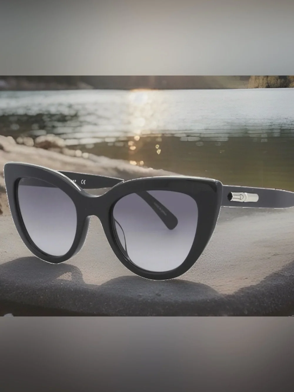 Longchamp Black Cat-Eye Sunglasses with Gradient Lenses Full Inclusion